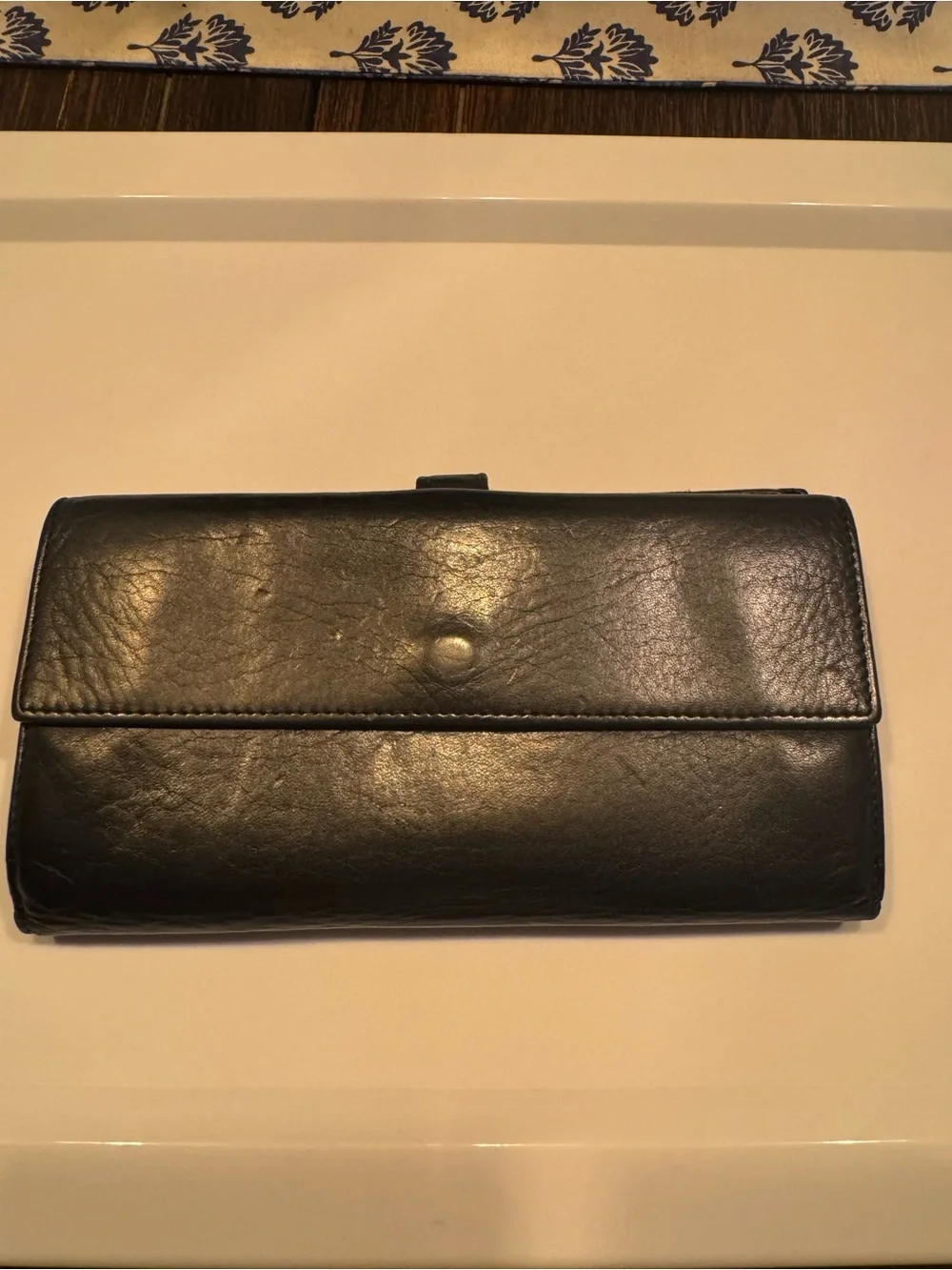 CHANEL Black Leather Long Wallet with CC Button Strap